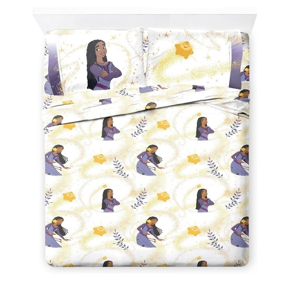 Disney Wish Asha Star‎ Full Sheet Set 4 Piece Super Soft Purple Gold NEW